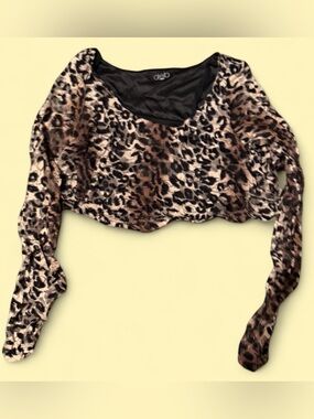 Deb Leopard-Print Long Sleeve Crop Top - Brown & Black